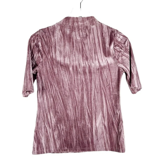 PILCRO Velveteen Mock Neck Short Sleeve Pink Top | Small - Picture 5 of 7